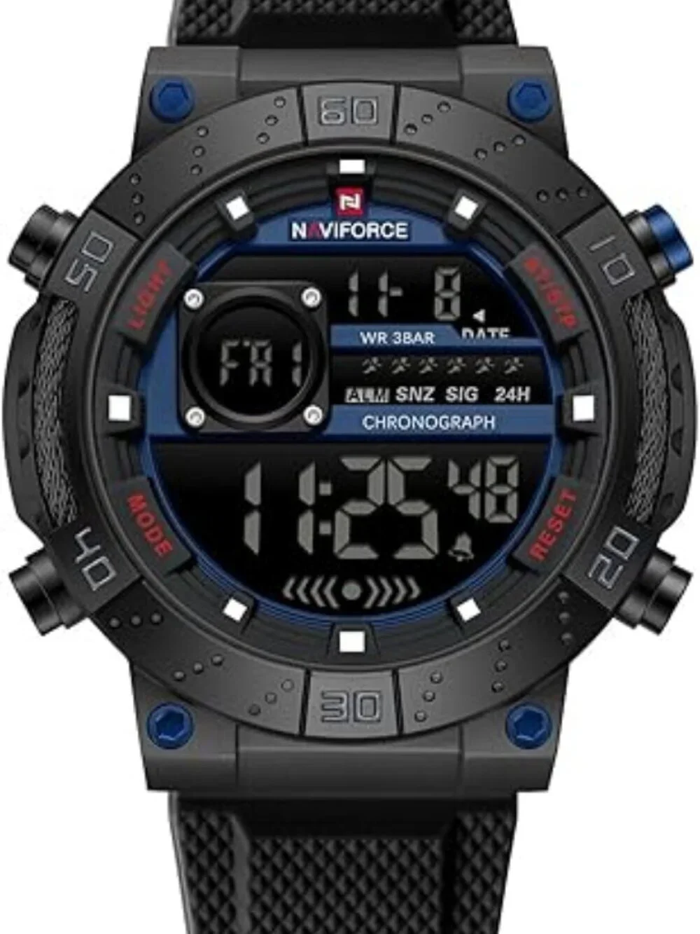 Men's Black And Blue Analog Quartz Military Waterproof Chronograph Digital Watch